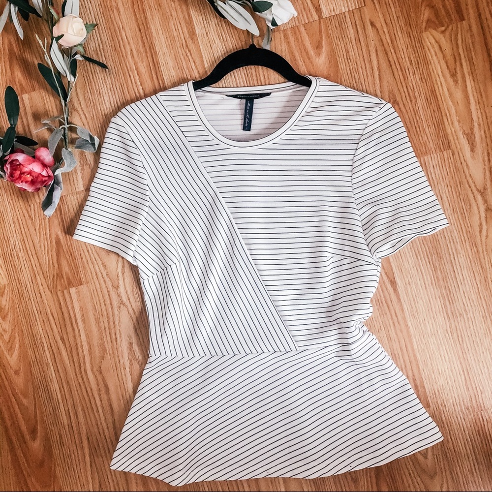 BCBGMaxAzria Striped Peplum Top S